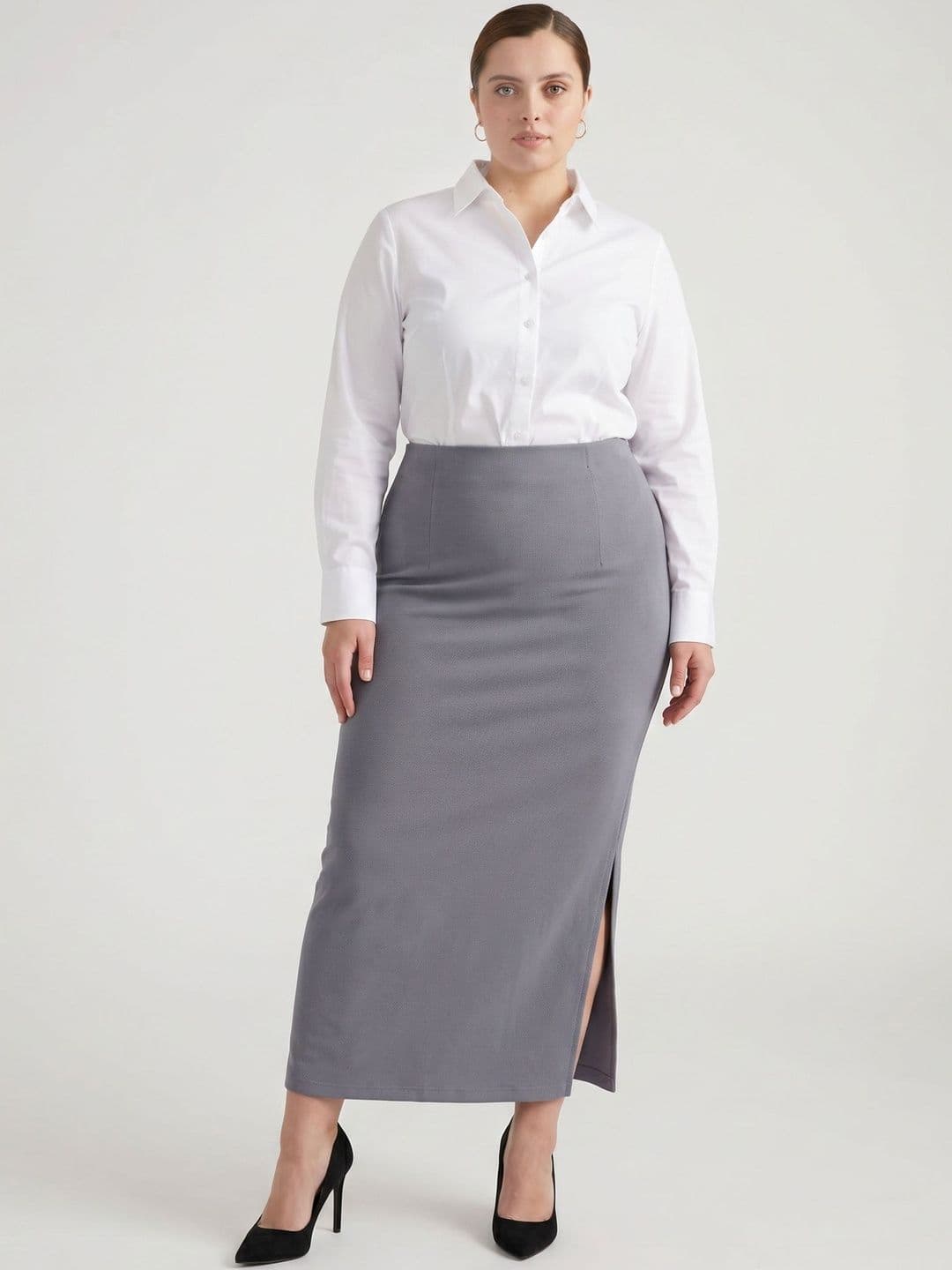 Purple Feather Women Side Slit Maxi Straight Skirt - view 1