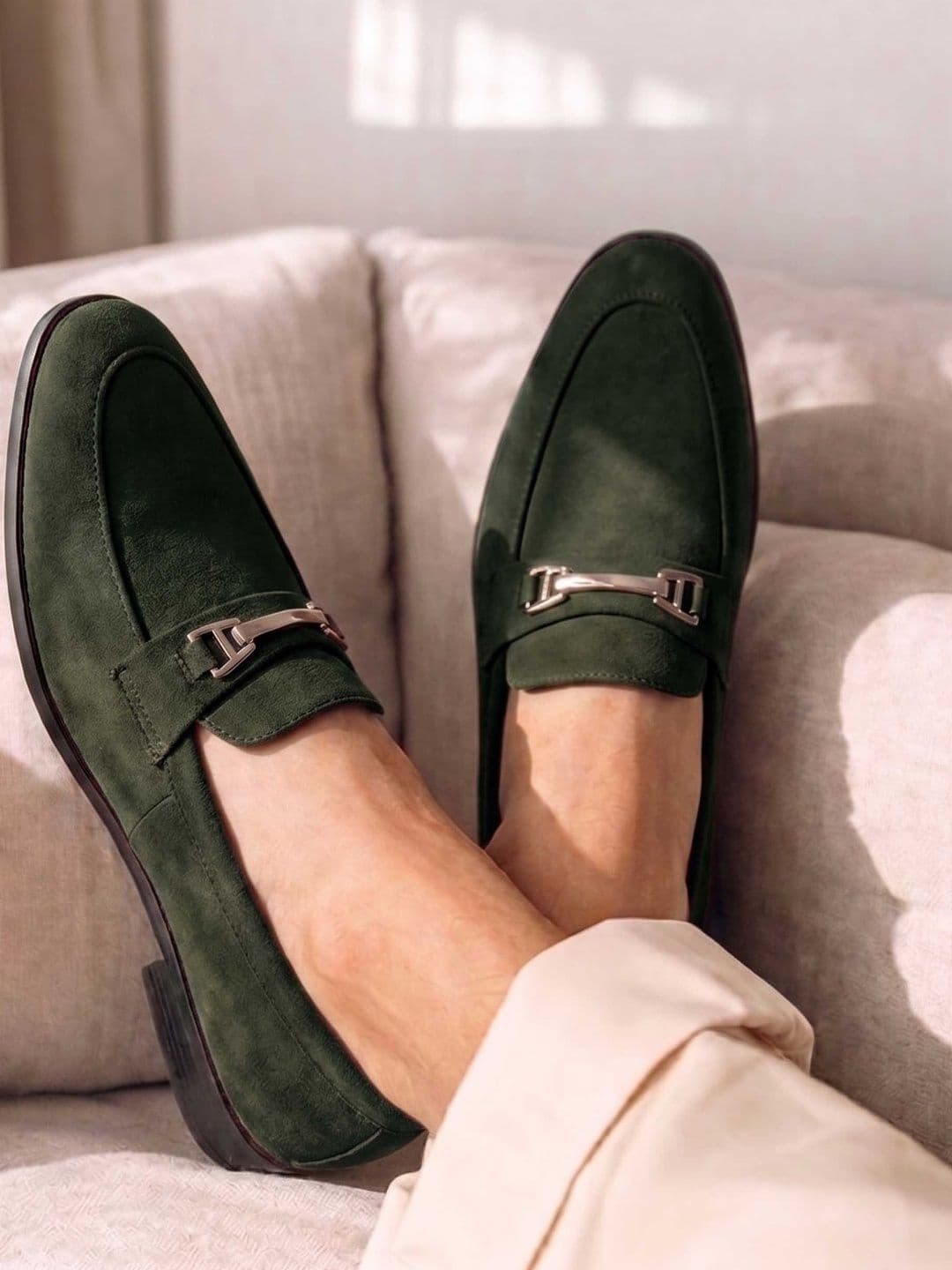 HERE&NOW Men Olive Green Textured Horsebit Formal Loafers - view 1