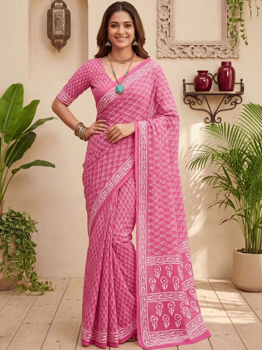 Silkena Ethnic Motifs Zari Maheshwari Saree - view 1