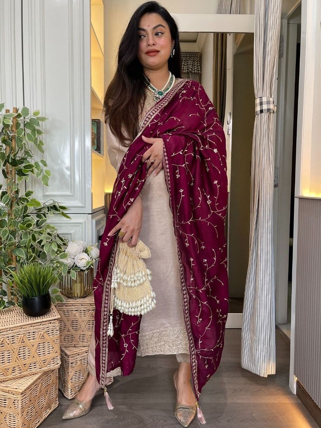 KAARVYA Women Ethnic Motifs Embroidered Regular Thread Work Kurta with Trousers & With Dupatta - view 1