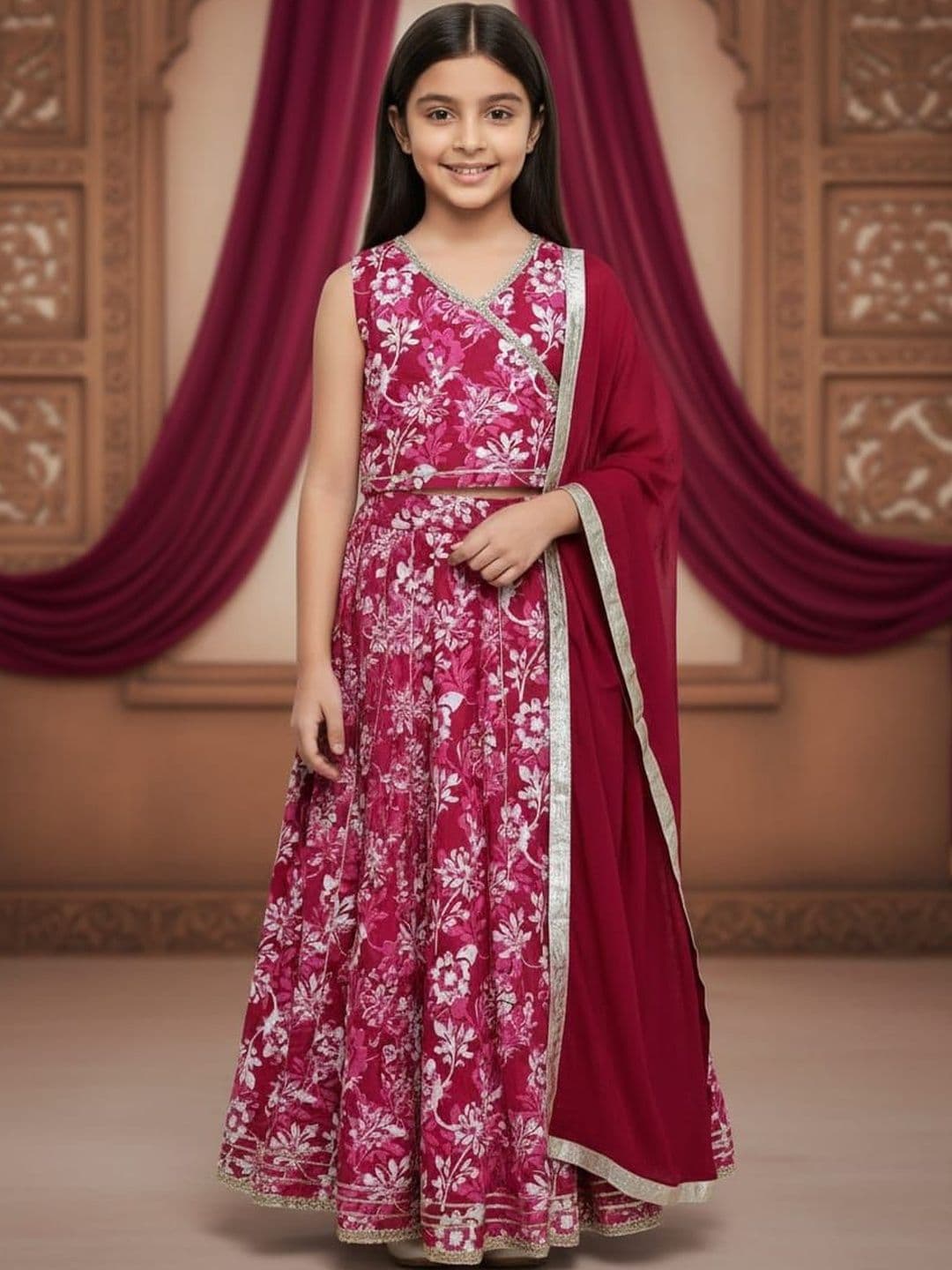 KALINI Girls Embellished Ready to Wear Lehenga & Blouse With Dupatta - view 1