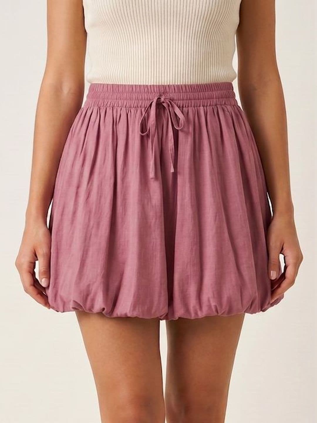 Moomaya Women Cotton Cotton Cambric Draped Mini Balloon Skirt - view 1