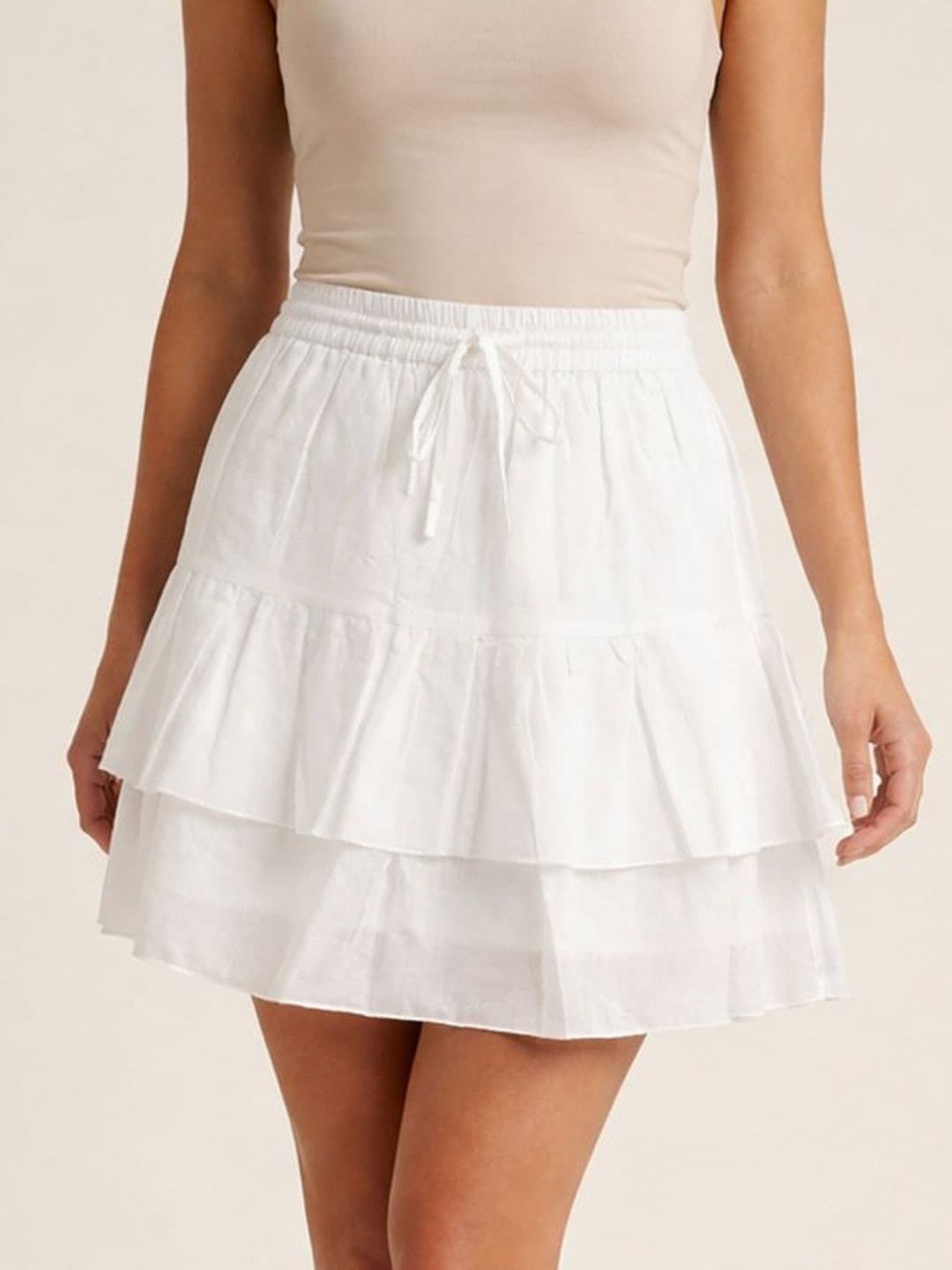 Moomaya Women Cotton Cotton Cambric Tiered Mini Tiered Skirt - view 1