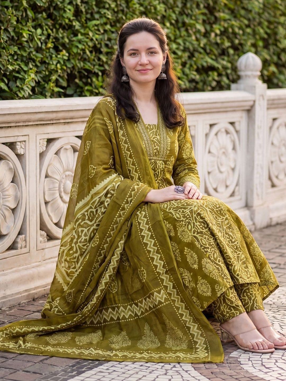 Indo Era Women Ethnic Motifs Printed Regular Pure Cotton Kurta with Trousers & With Dupatta - view 1