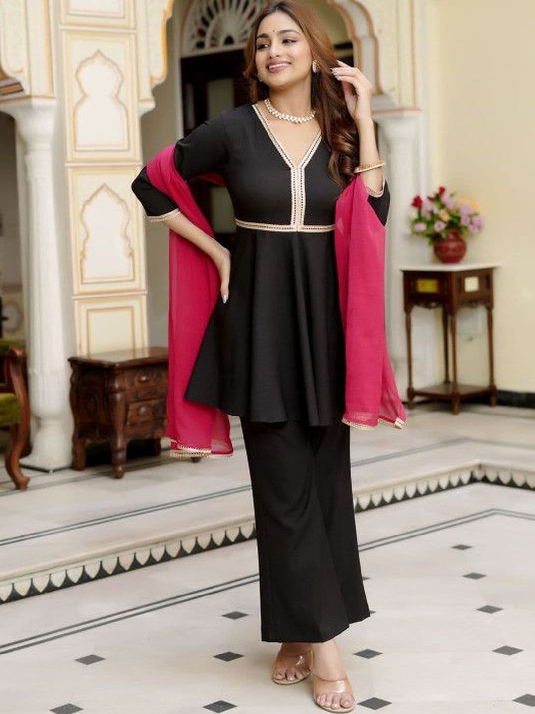 SANTOPERA DESIGNER Women Empire Gotta Patti Kurta with Palazzos & With Dupatta - view 1