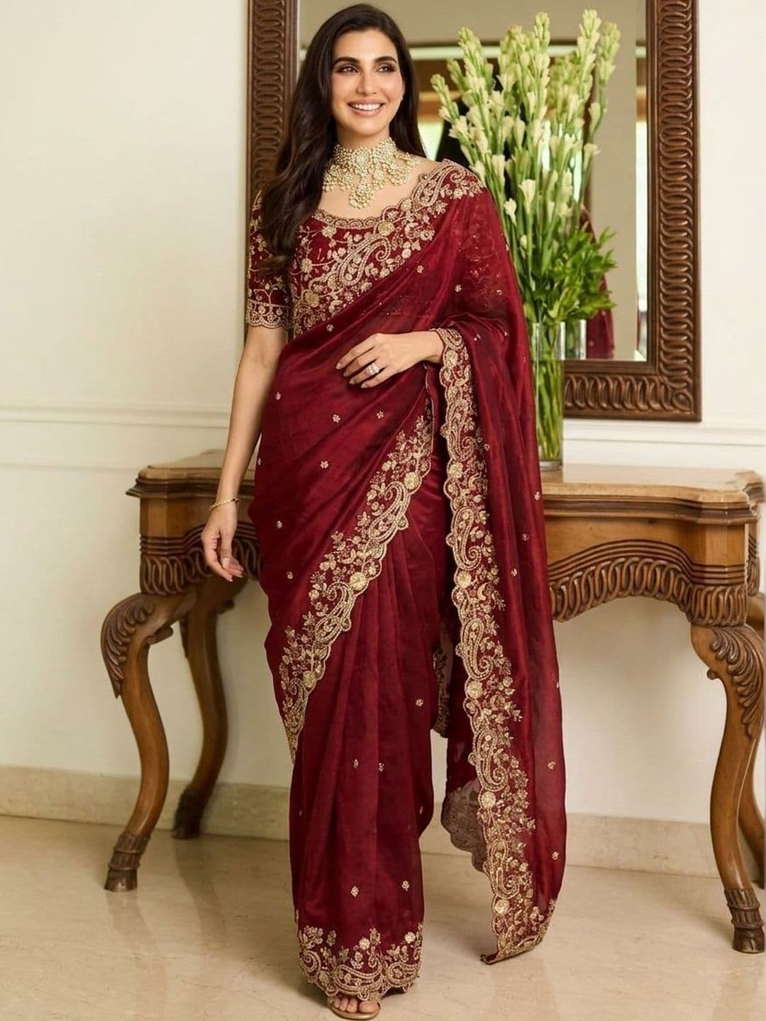 Sangria Embroidered Sarees With Unstitched Blouse Piece - view 1