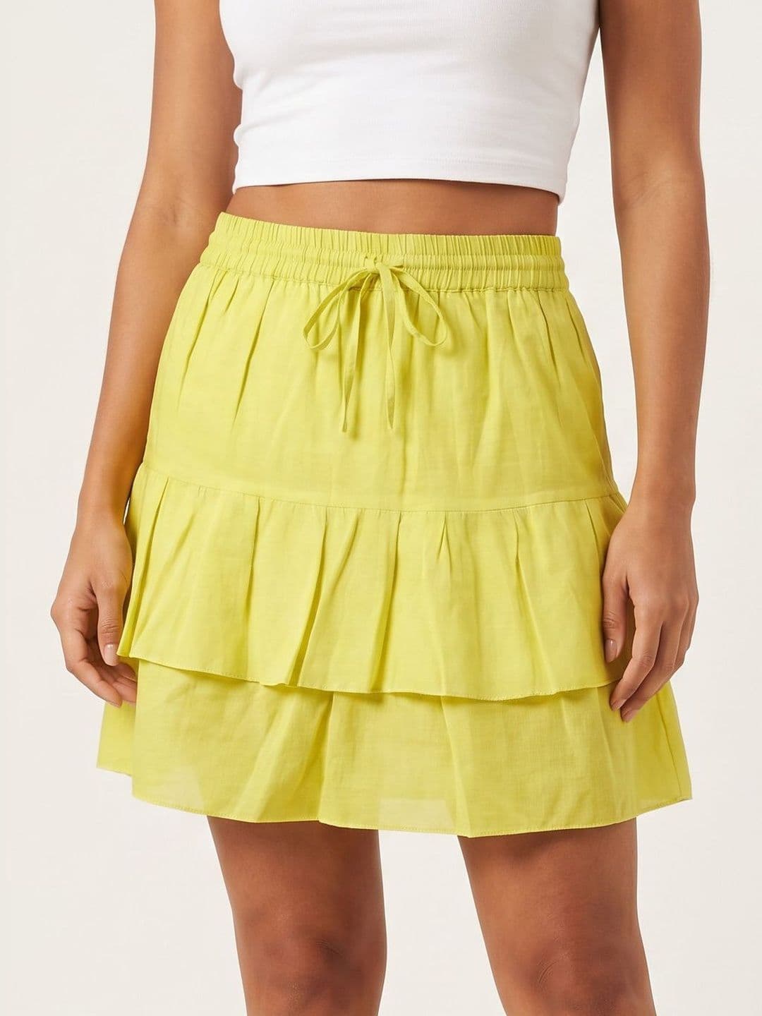 Moomaya Women Cotton Tiered Mini Tiered Skirt - view 1