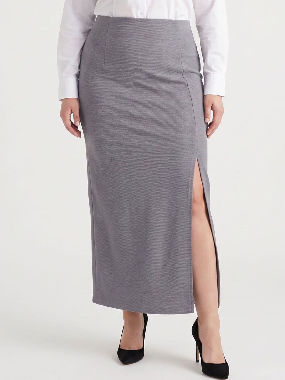 Purple Feather Women Self Design Side Slit Maxi Straight Skirt - view 1