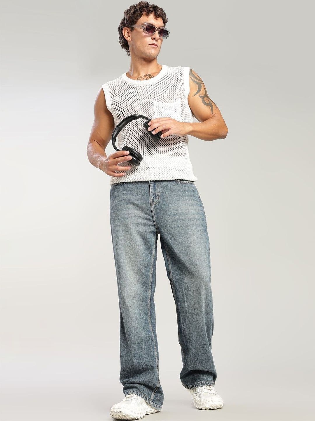 FOUL CHILD Men Wide Leg High-Rise Light Fade Jeans - view 1
