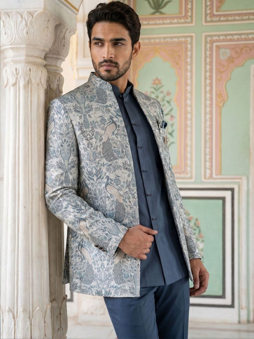Jompers Woven Design Jacquard Indo-Western Set