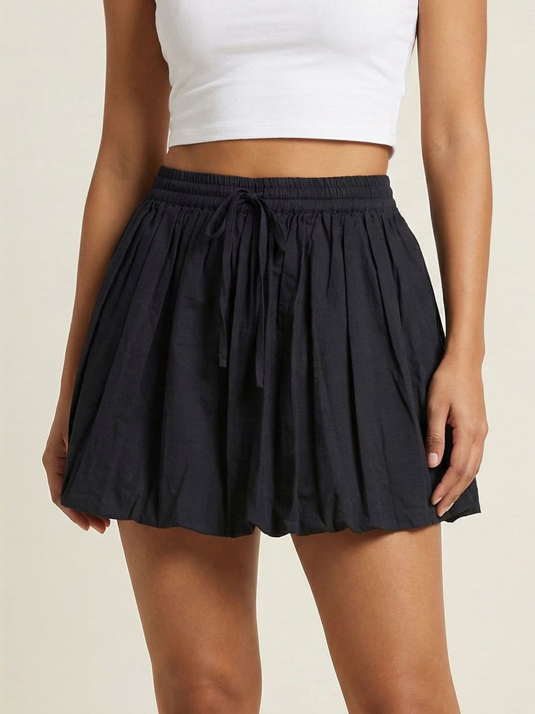 Moomaya Women Cotton Cambric Draped Mini Balloon Skirt - view 1