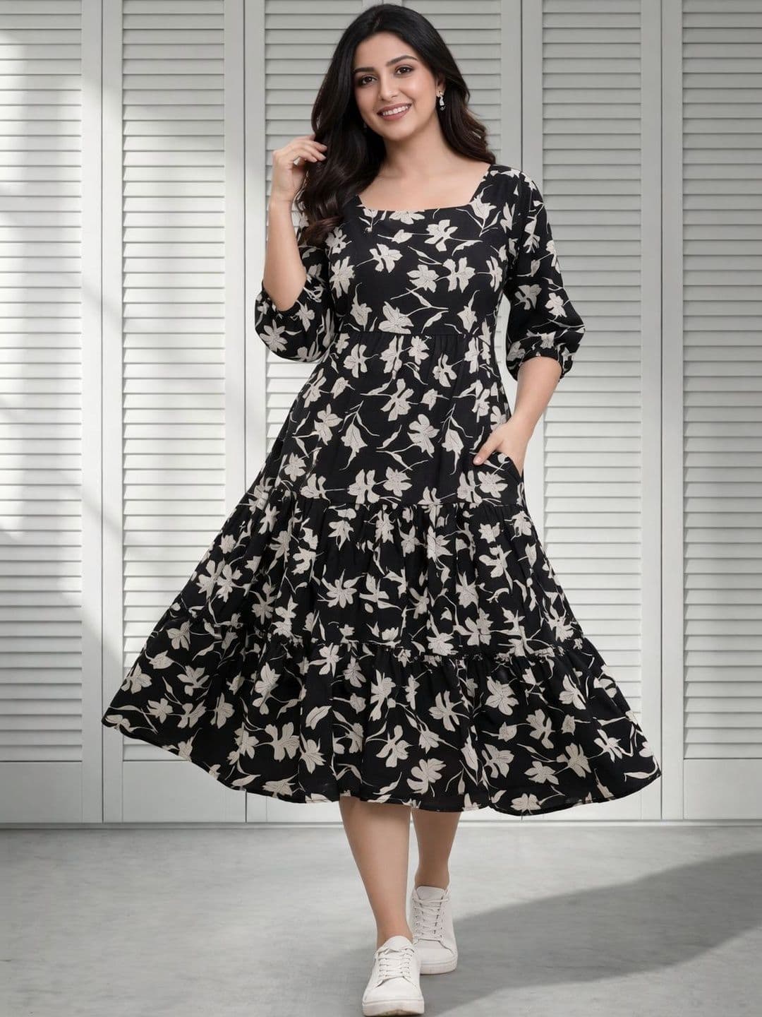SZN Floral Print Crepe Fit & Flare Midi Dress - view 1