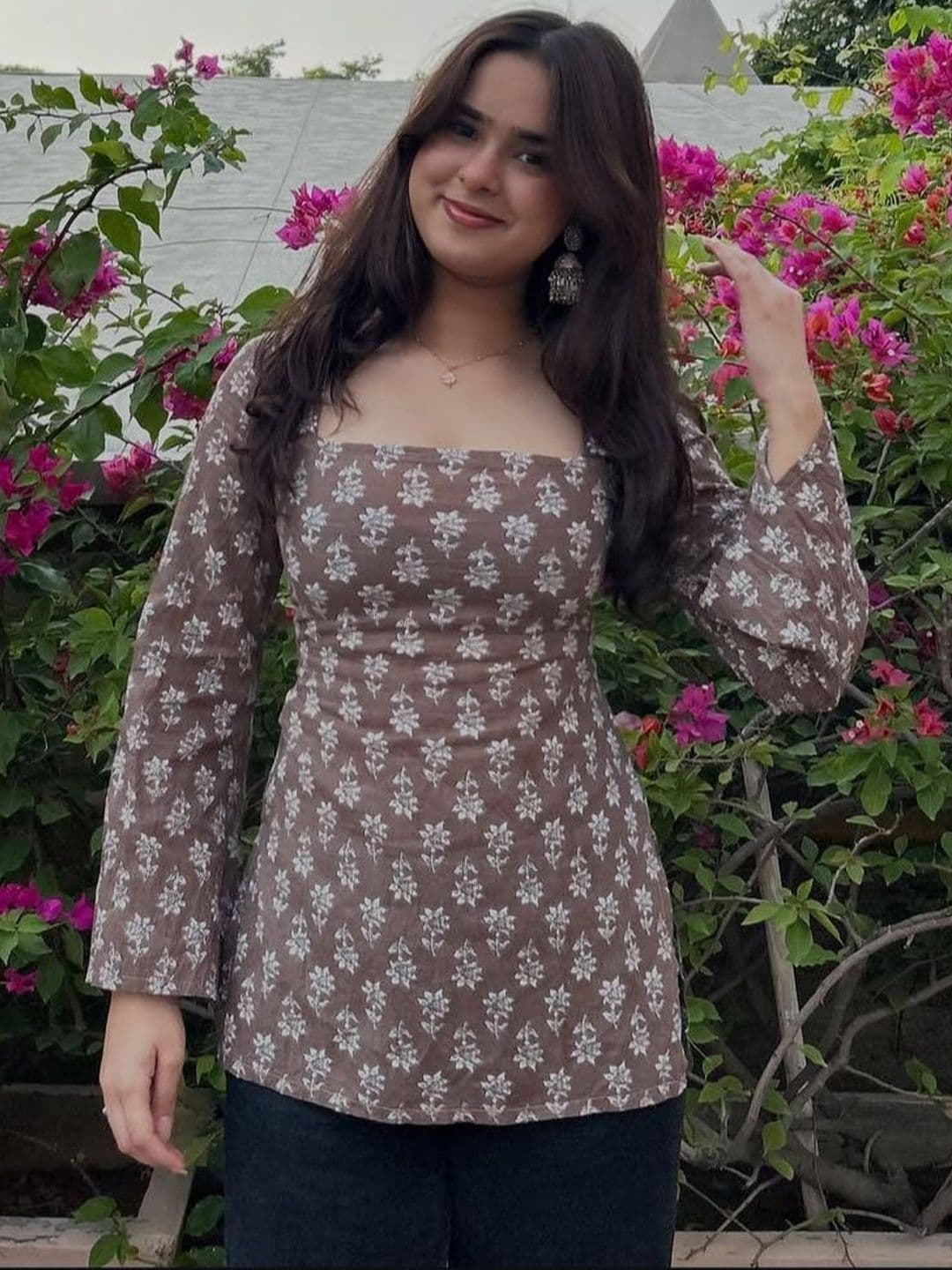 HERE&NOW Floral Printed Square Neck Kurti - view 1