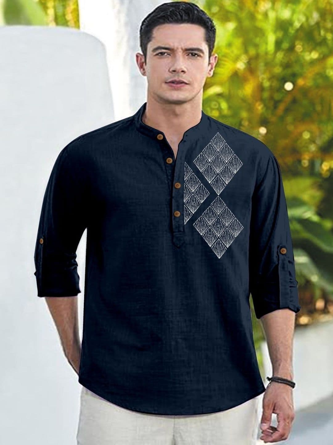 CLOTHING VEDA Men Geometric Printed Mandarin Collar Kurta - view 1