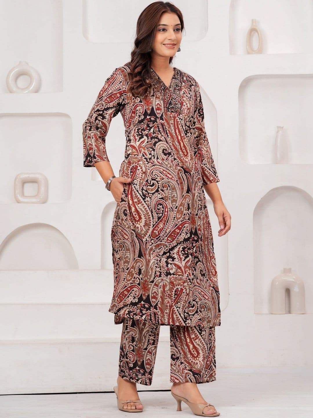 KALINI Women Paisley Printed Regular Mirror Work Pure Cotton Kurta with Palazzos - view 1
