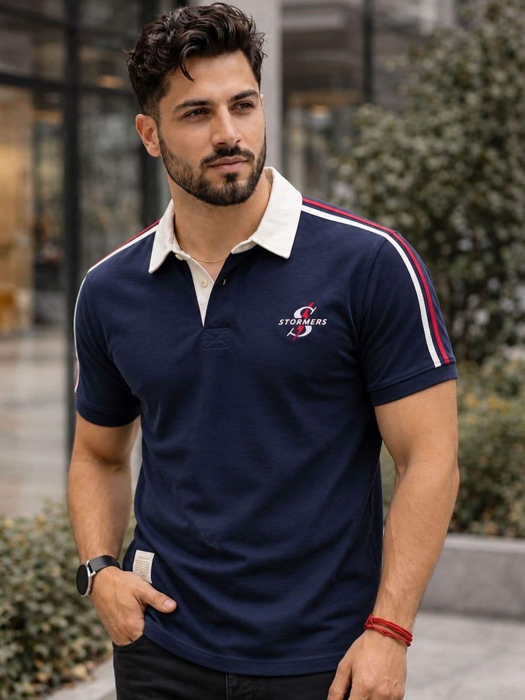 Utopium Men Brand Logo Printed Polo Collar Pure Cotton T-shirt - view 1
