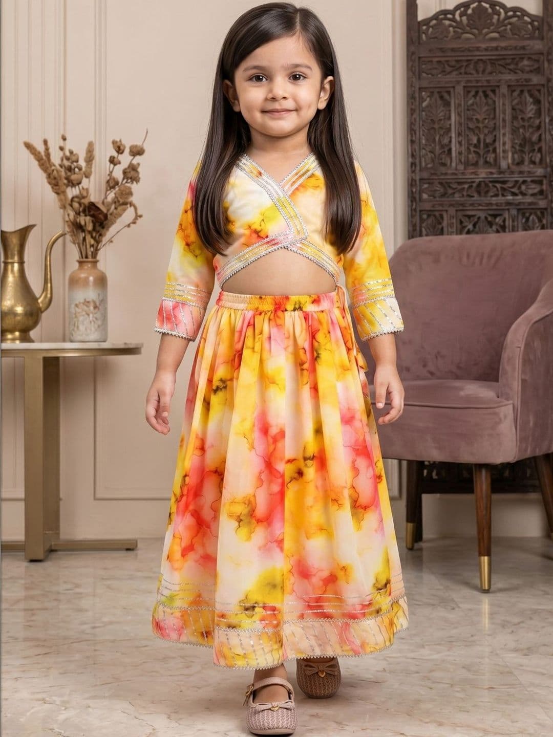 Readiprint Girls Printed Sequinned Tie and Dye Ready to Wear Lehenga & - view 1