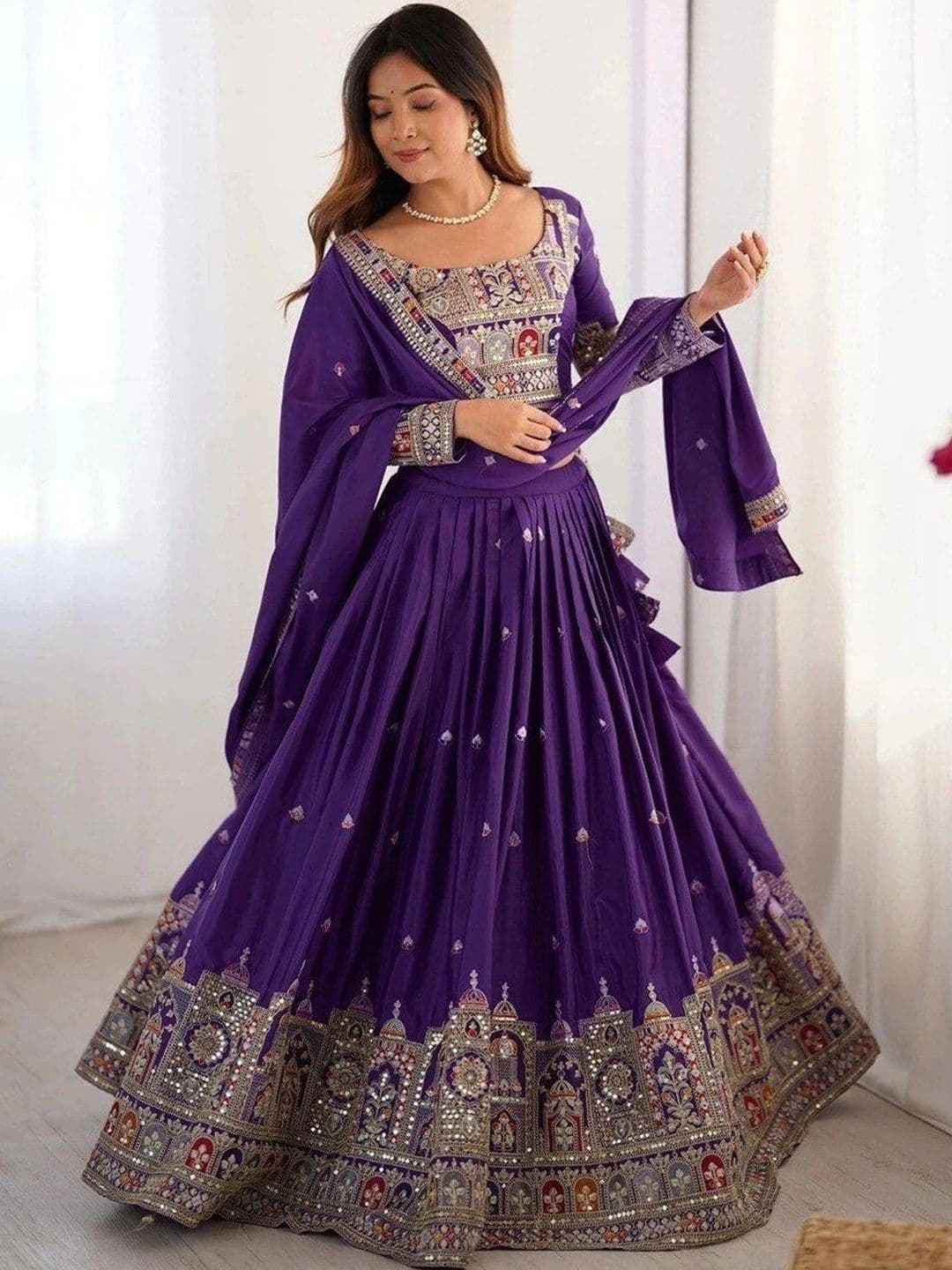 VenderVilla Embellished Mirror Work Semi-Stitched Lehenga & Blouse With Dupatta - view 1