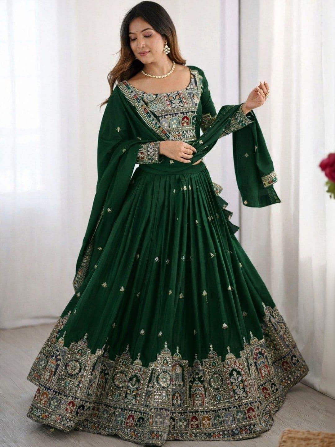 VenderVilla Embellished Sequinned Semi-Stitched Lehenga & Blouse With Dupatta - view 1