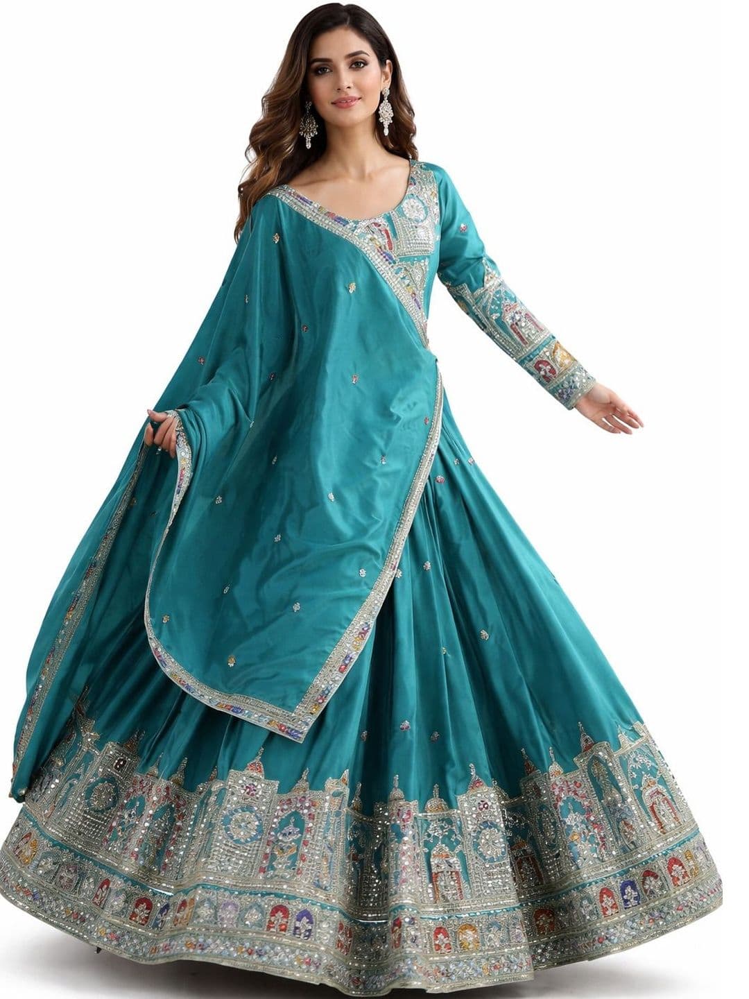 KALINI Embellished Mirror Work Semi-Stitched Lehenga & Blouse With Dupatta - view 1