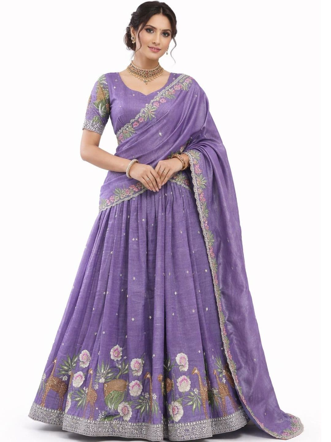 KALINI Embroidered Thread Work Semi-Stitched Lehenga & Blouse With Dupatta - view 1