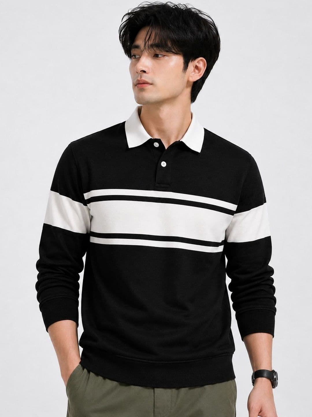Try This Men Striped Polo Collar T-shirt - view 1