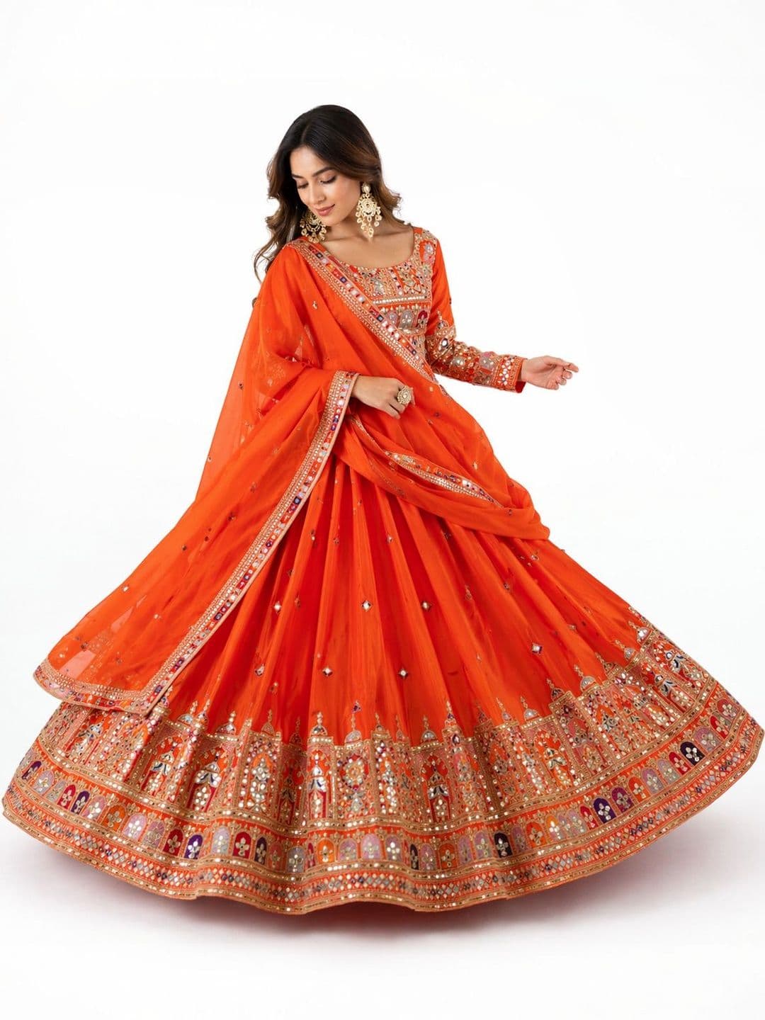 KALINI Embellished Mirror Work Semi-Stitched Lehenga & Blouse With Dupatta - view 1