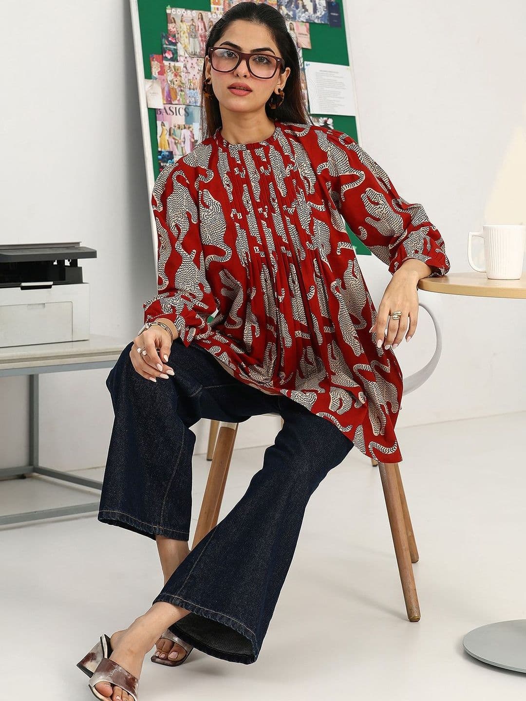 Gerua By Libas Women Rust Tribal Printed Straight Short Kurti - view 1
