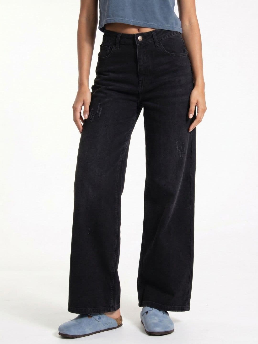glitchez Women Wide Leg Low Distress Light Fade Stretchable Jeans - view 1