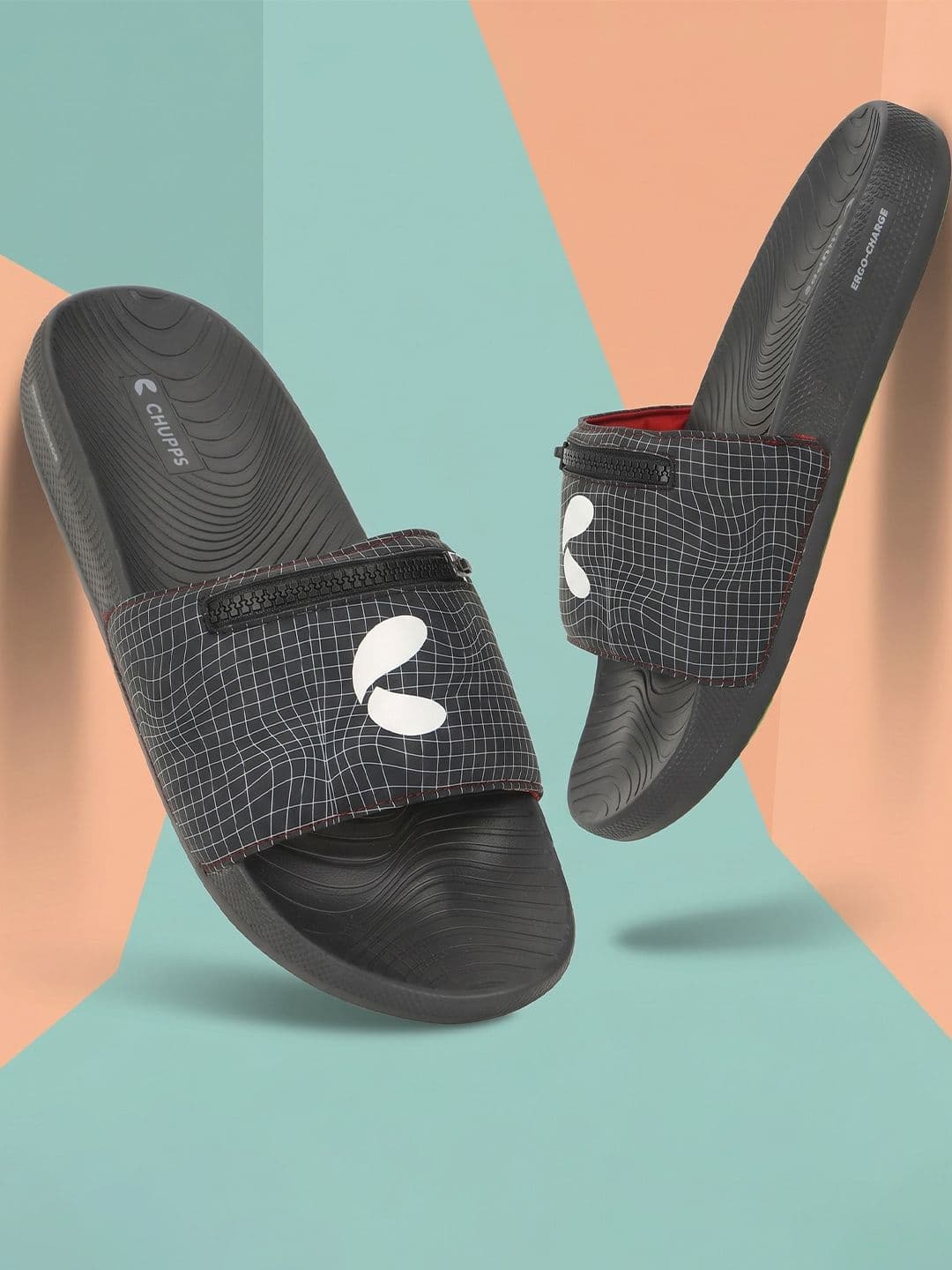CHUPPS Men Black Neon Gridlock V2 Orthopedic Sliders - view 1