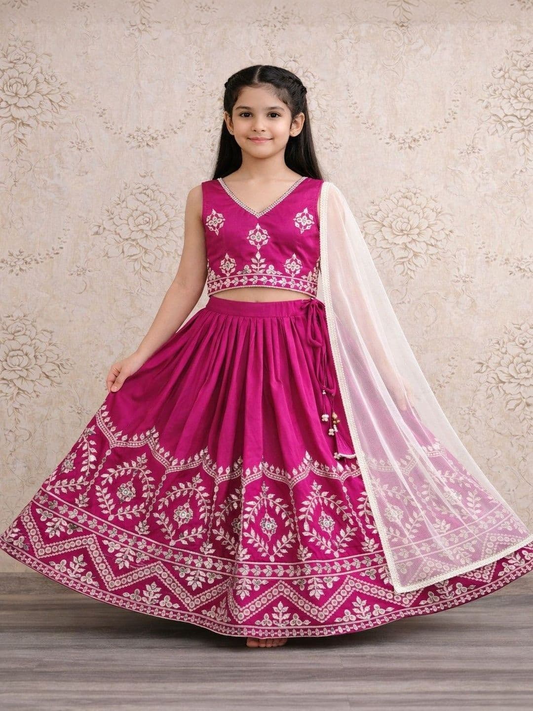 Helene Girls Embellished Mirror Work Ready to Wear Lehenga & Blouse With Dupatta - view 1