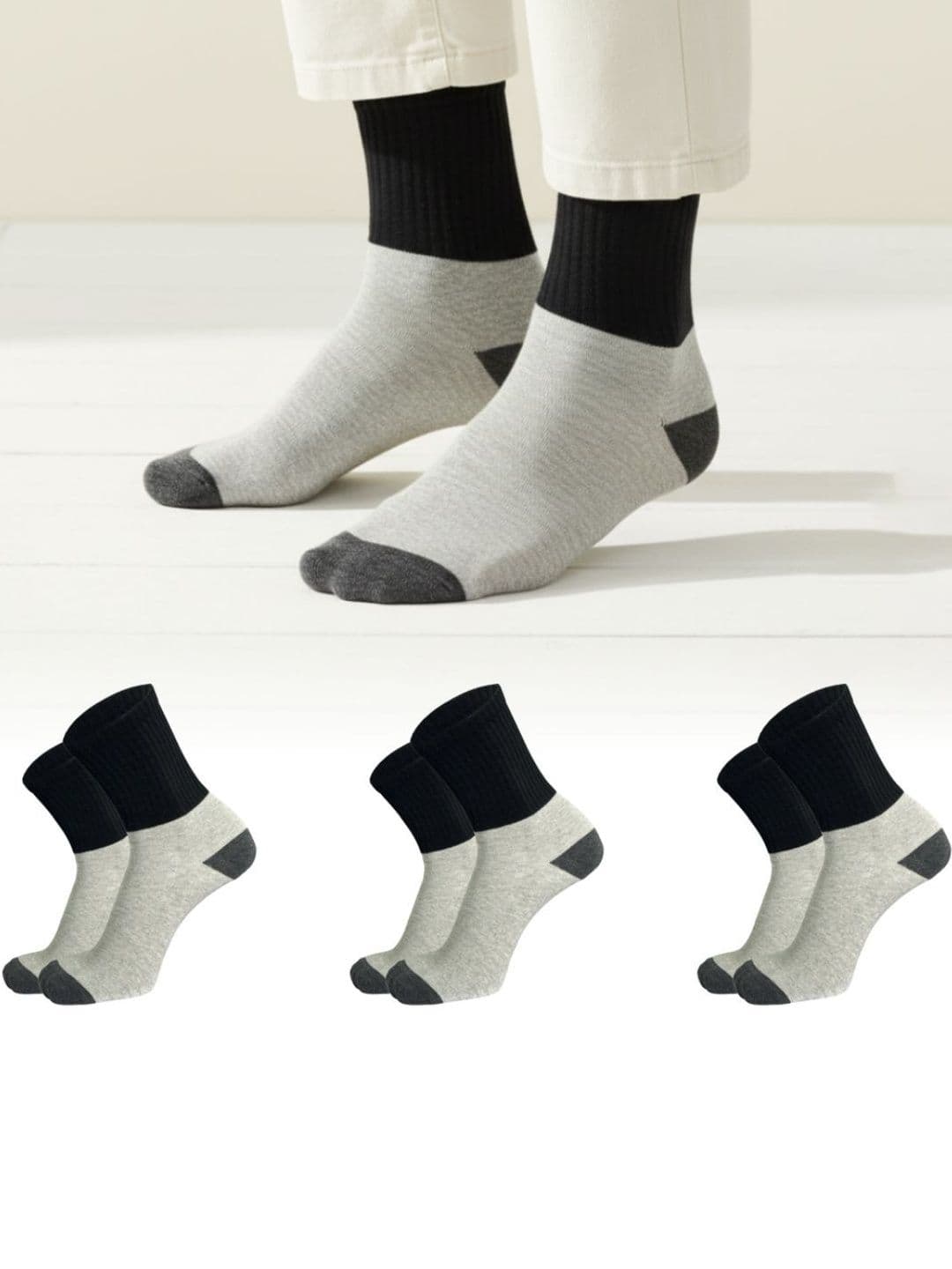 Sockscarving Men Pack of 3 Cotton Blend Colourblocked Calf Length Socks - view 1