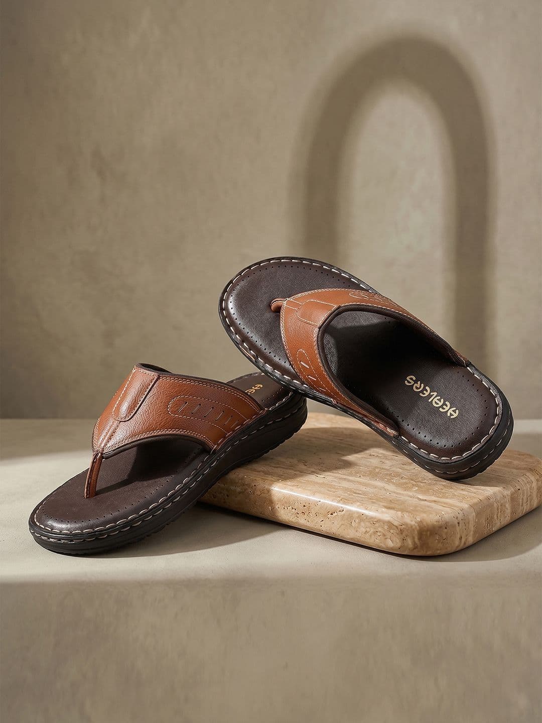 Liberty Healers Men Tan Soft Cushioned Slip-On Thong Casual Flip-Flops - view 1