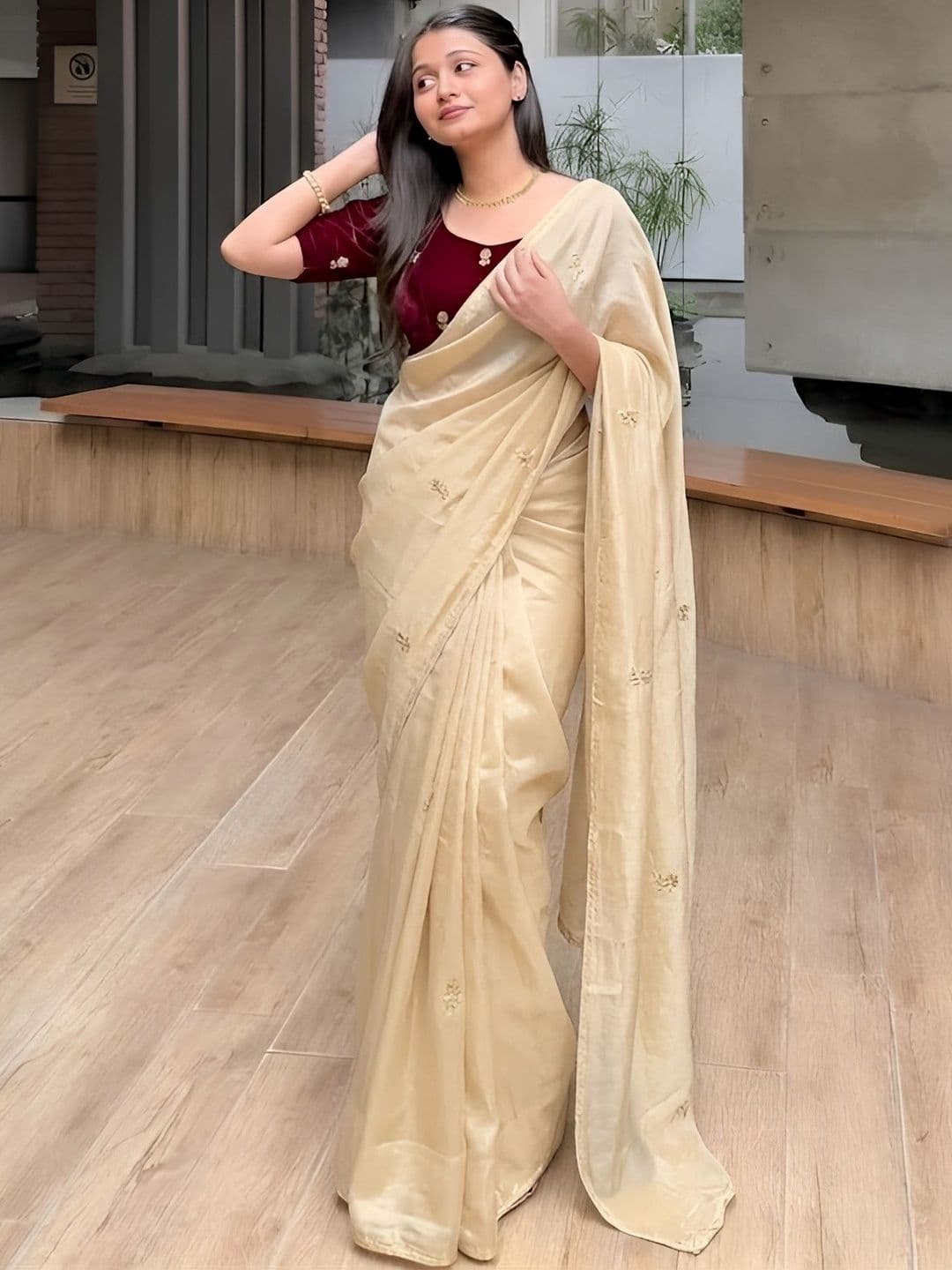 VRAGI Embellished Embroidered Satin Heavy Work Saree - view 1