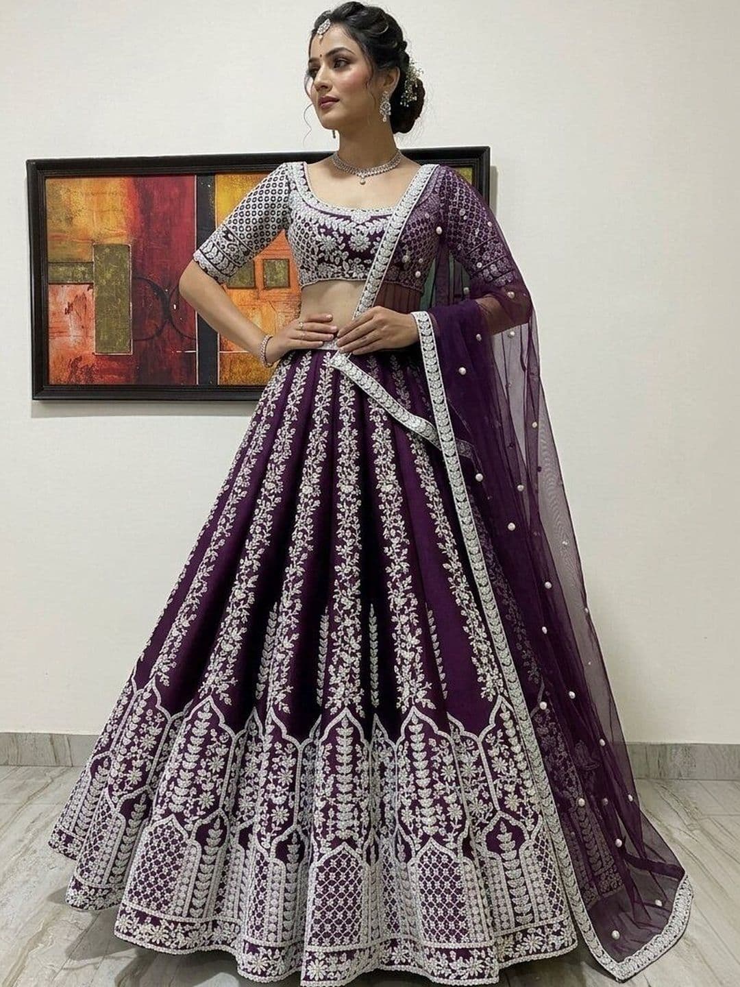 ZAALIMA FASHION Embroidered Thread Work Semi-Stitched Lehenga & Blouse With Dupatta - view 1