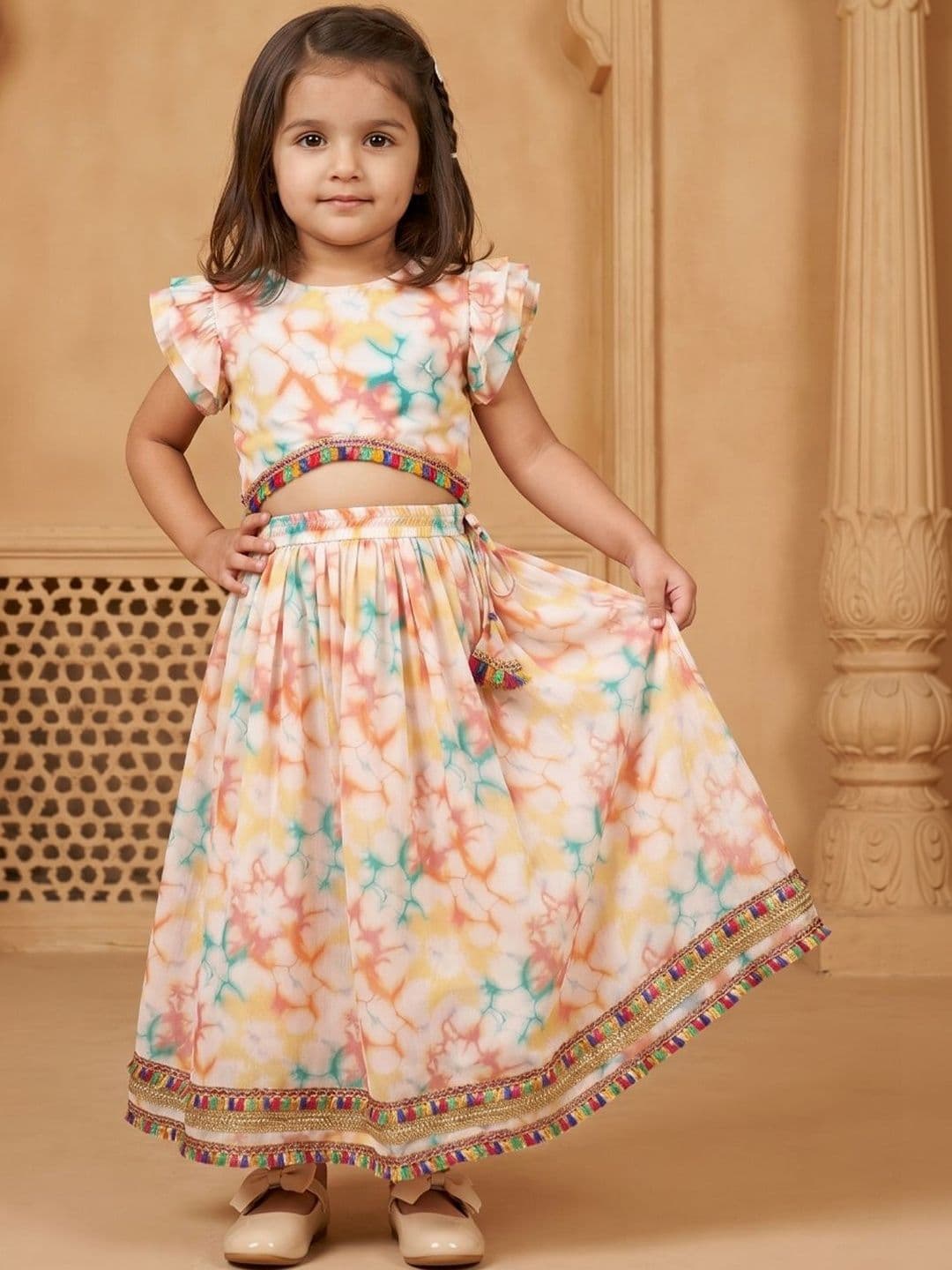 Readiprint Girls Printed Thread Work Tie and Dye Ready to Wear Lehenga & - view 1