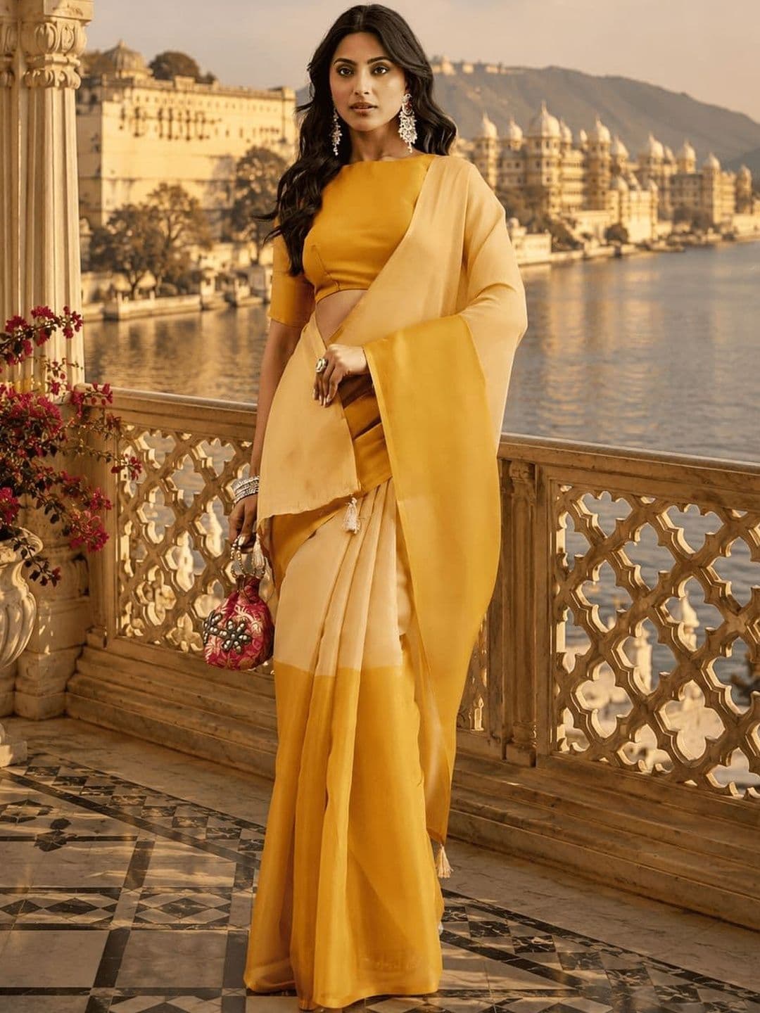 kasee Colourblocked Organza Designer Saree - view 1
