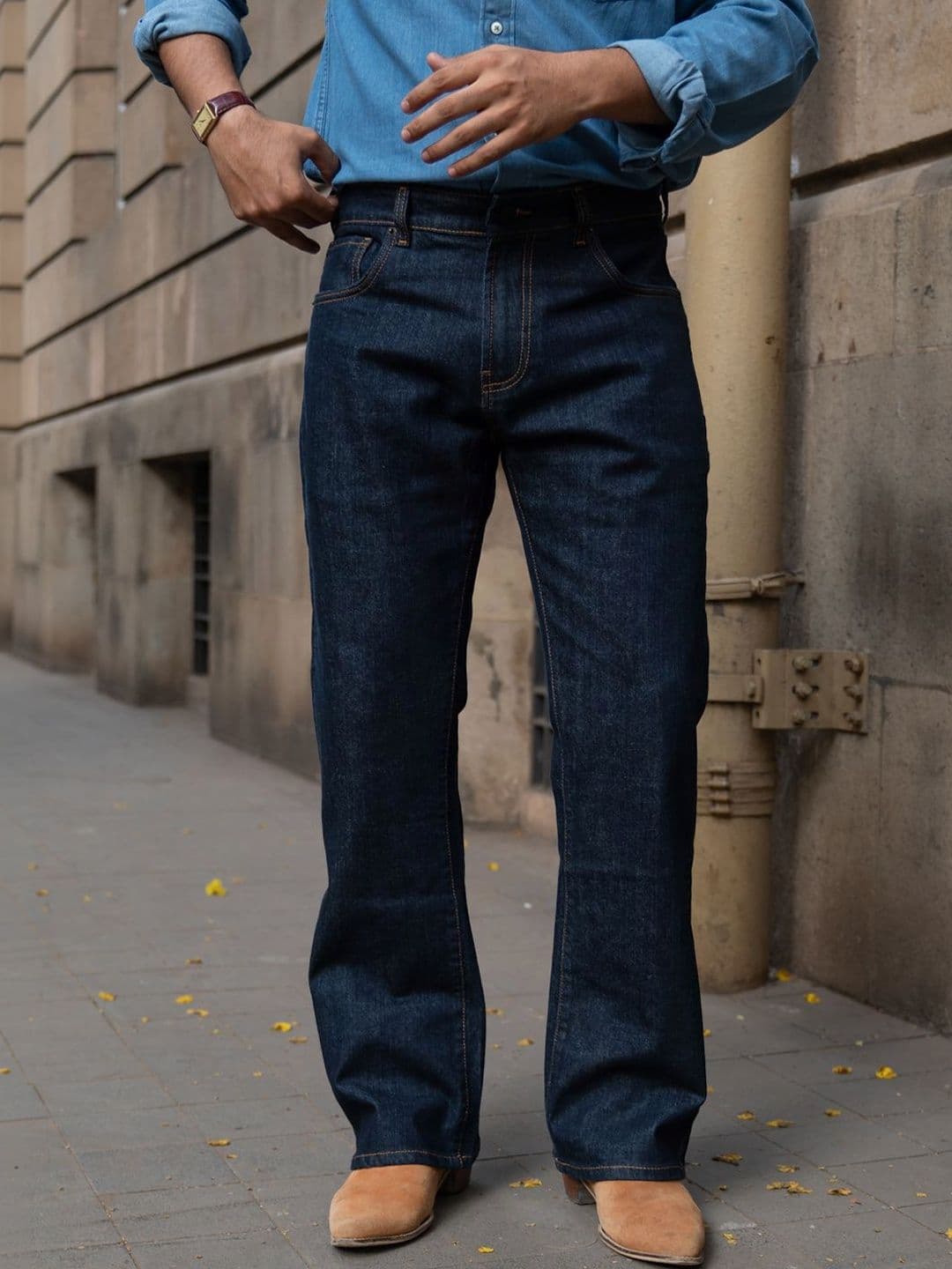 Powerlook Men Bootcut Mid-Rise Mildly Distressed Jeans - view 1