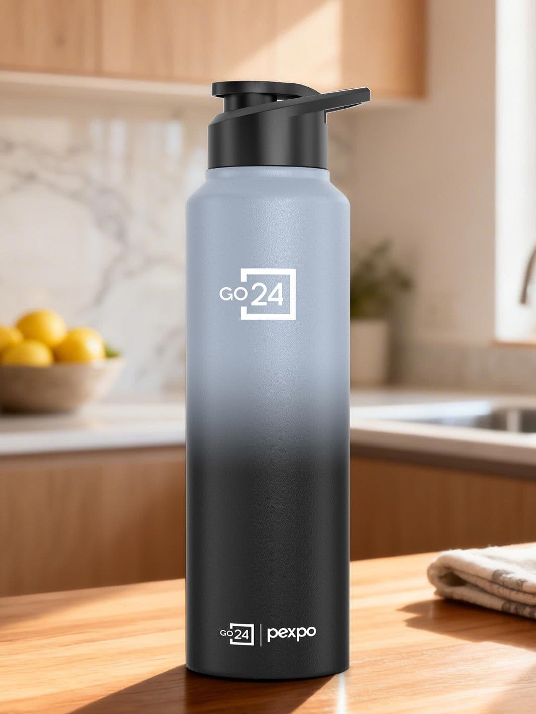Go24 Craft Stainless Steel Single Wall Fridge Water Bottle with Sipper Grey & Black 950ml - view 1