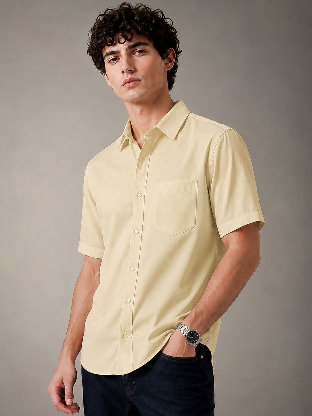 VEIRDO Men Classic Fit Solid Spread Collar Pure Cotton Casual Shirt - view 1