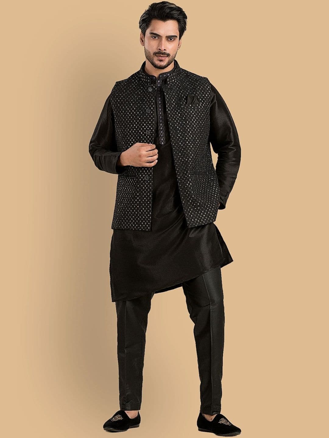 TRENDS OF ETHNIC Embroidered Mandarin Collar Nehru Jacket - view 1