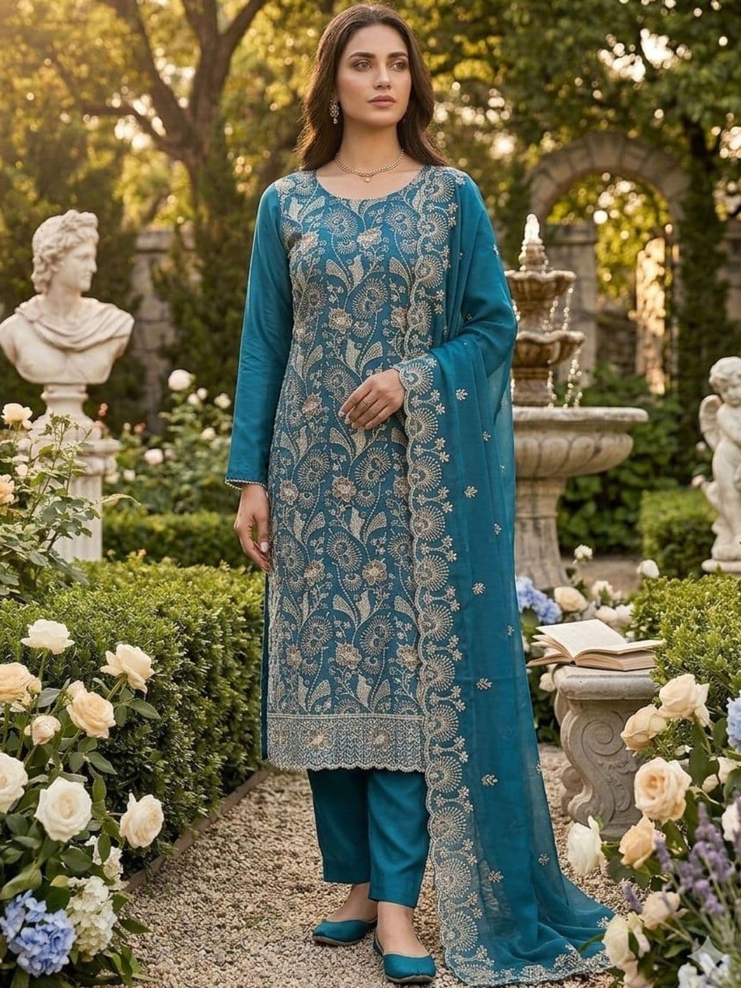 F 13 STUDIO Embroidered Viscose Rayon Unstitched Dress Material - view 1