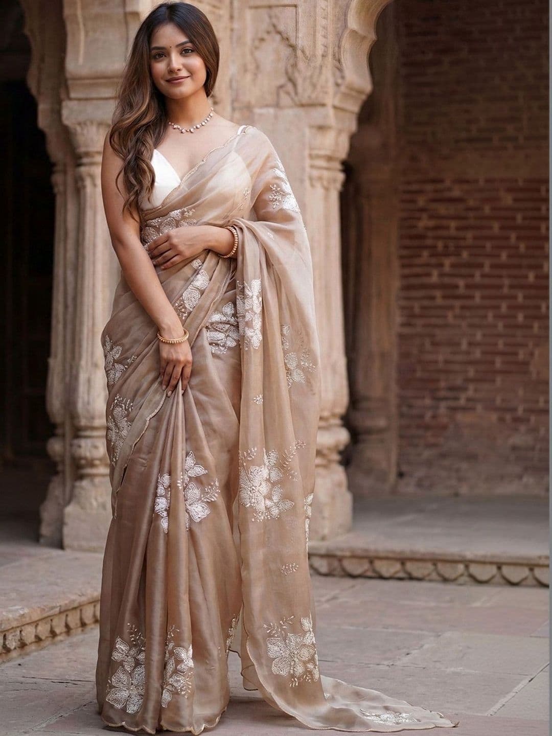 Zili Embellished Embroidered Organza Designer Saree - view 1