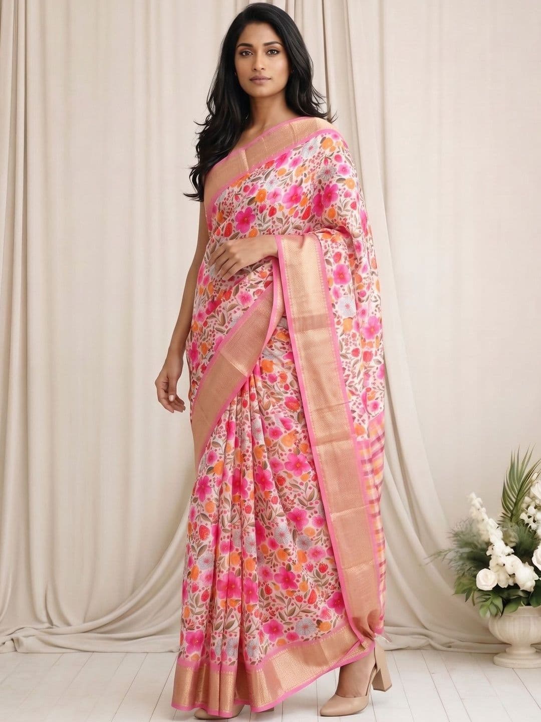 HERE&NOW Floral Silk Blend Handloom Saree - view 1