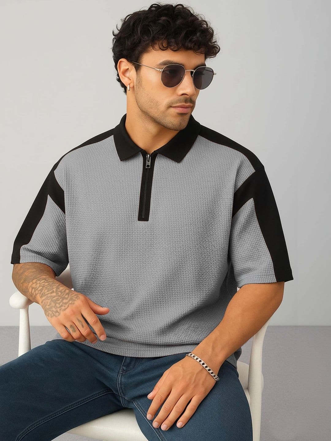 HOODLER Men Colourblocked Polo Collar Pure Cotton T-shirt - view 1