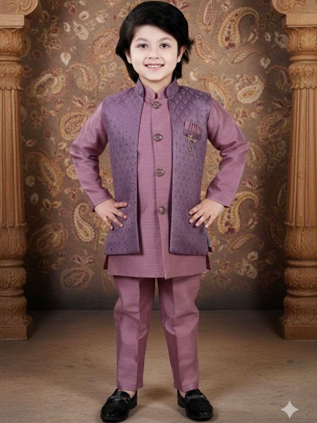 BAESD Boys Ethnic Bollywood Style Indo-Western Silk Sherwani Set - view 1