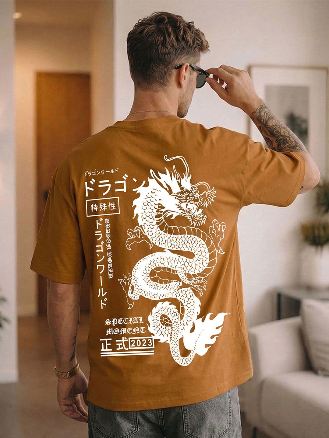 BENNY BROOKS Men Brown Round Neck Half Sleeve Oversized Tshirt - view 1