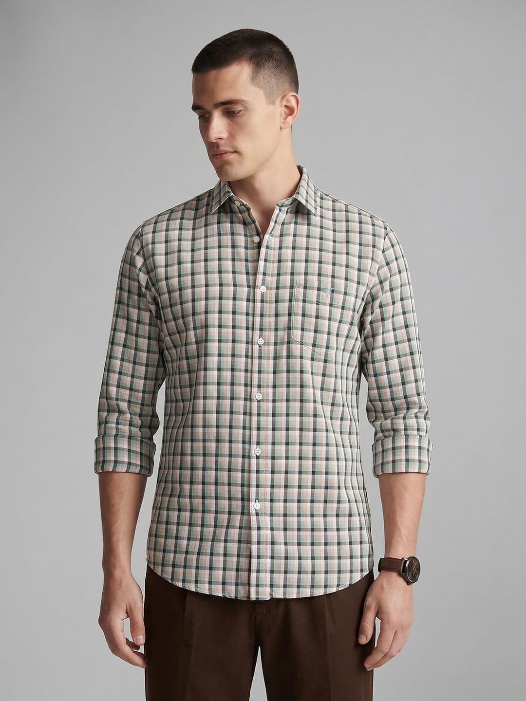 Van Heusen Sport Slim Fit Tartan Checked Pure Cotton Casual Shirt - view 1