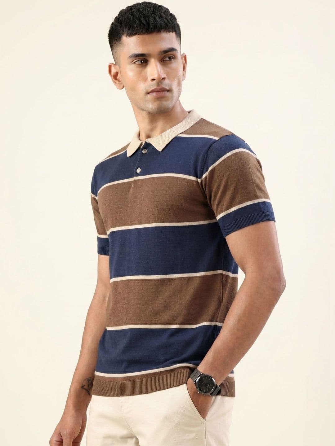 The Roadster Lifestyle Co Striped Polo Collar Tshirts - view 1