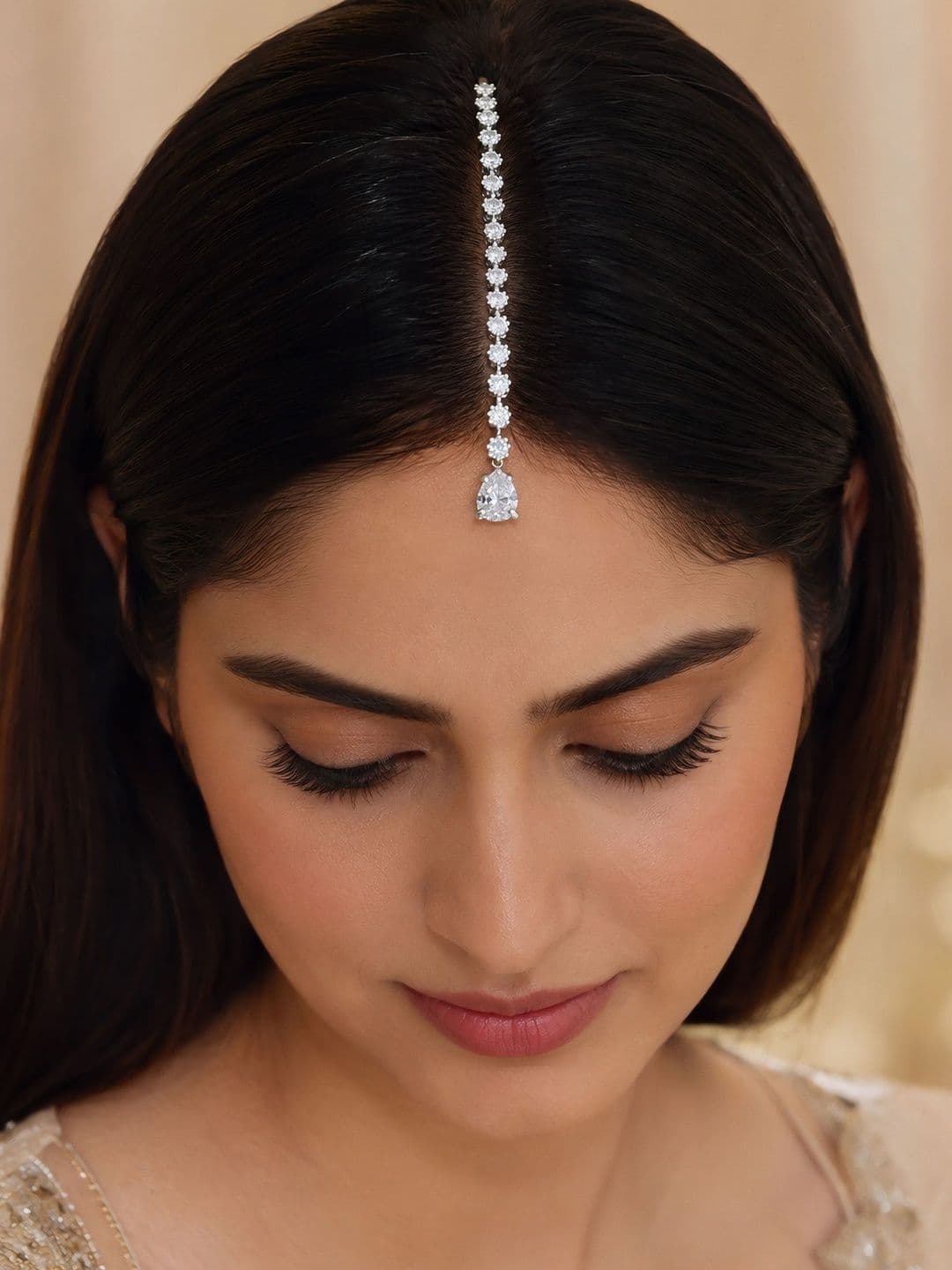 PRIVIU American Diamond Studded Maang Tikka Head Jewellery - view 1